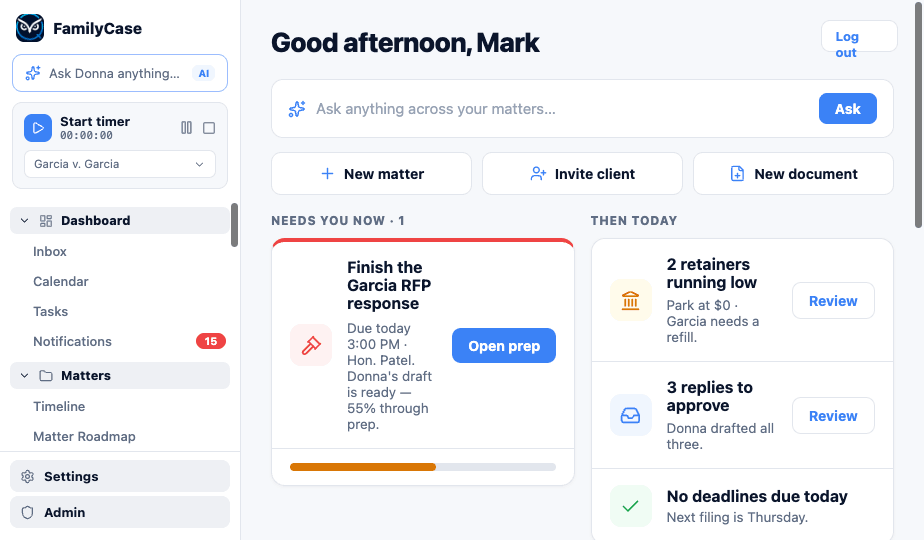 FamilyCase.AI Today workspace